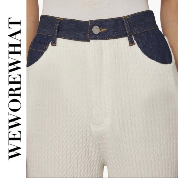 NWT WeWoreWhat High Rise Wide Leg Denim Cable Knit Pants cream 27 - Picture 3 of 16